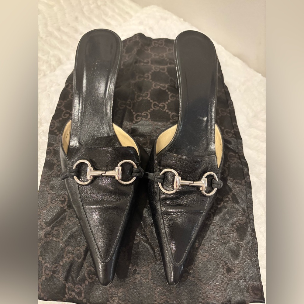 Gucci Black Leather Mules with Silver Horse Bit Hardware NIB Size 9.5 - Picture 5 of 8